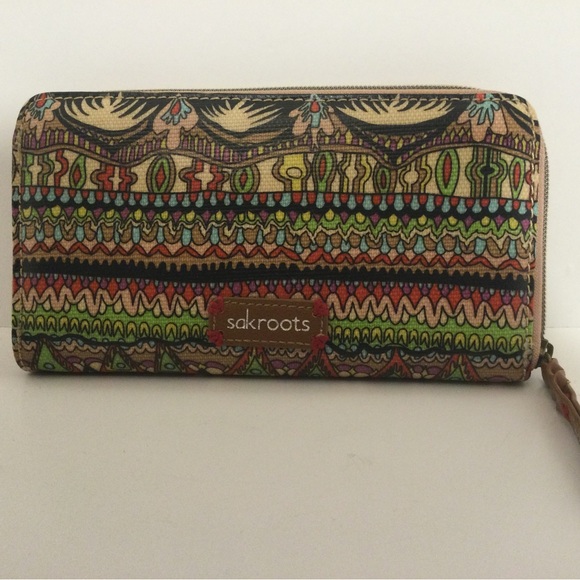 Sakroots Multicolored Design Coated Canvas Wallet w/ Embroidered Purple … - Picture 1 of 8